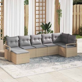 Conjunto de sofá de jardín 7 pcs Beige Poliratán