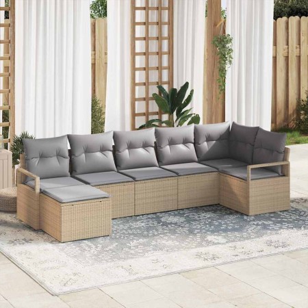 Conjunto de sofá de jardín 7 pcs Beige Poliratán