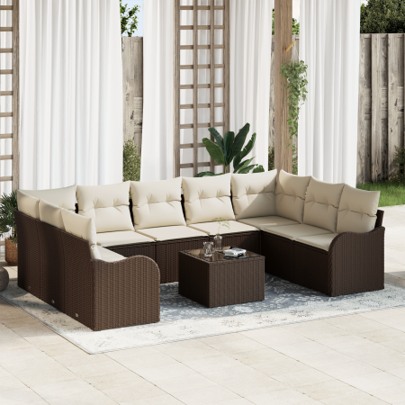 Conjunto de Sofá de Jardín de 9 Piezas con Cojines Gris de Poliratán | Foro24.es | Tu tienda online para hogar, jardín y más Foro24.es