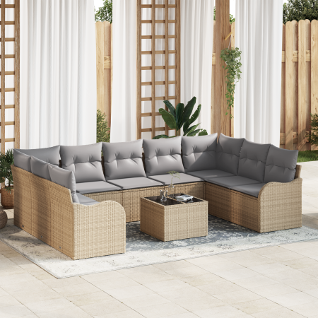 Conjunto de Sofá de Jardín de 10 Piezas con Cojines de Ratán de Polietileno Negro de , Sofás de exterior - Ref: Foro24-335453...