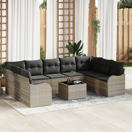 Conjunto de Sofá de Jardín de 10 Piezas con Cojines Gris Poliratán | Foro24.es | Tu tienda online para hogar, jardín y más Foro24.es