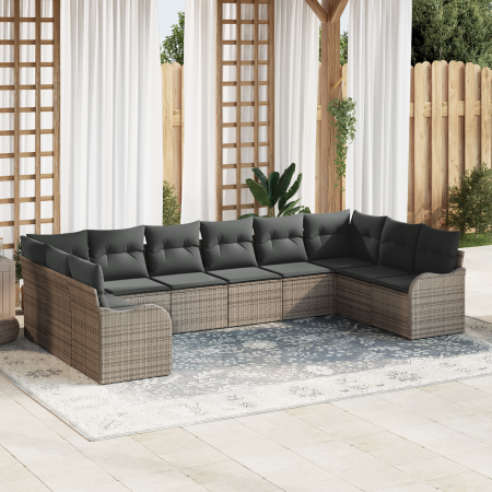 Set de sofá de jardín de 10 piezas  con cojines gris ratán poliéster | Foro24.es | Tu tienda online para hogar, jardín y más Foro24.es