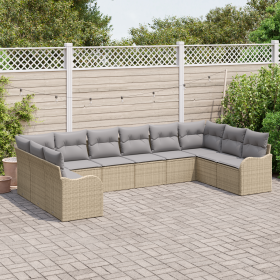 Set de Sofá de Jardín de 10 Piezas con Cojines Ratán Poly Beige von , Outdoor-Sofas - Ref: Foro24-3354549, Preis: 634,46 €, R...