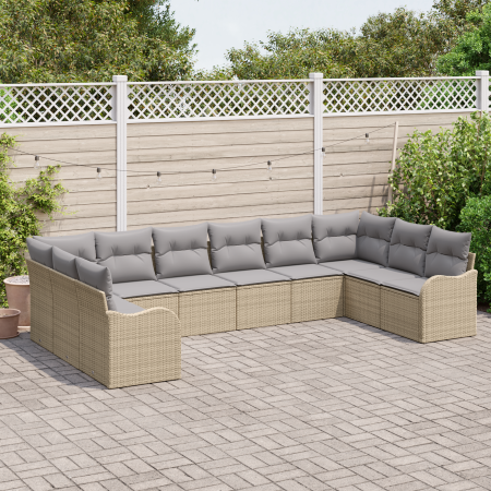 Set de Sofá de Jardín de 10 Piezas con Cojines Ratán Poly Beige von , Outdoor-Sofas - Ref: Foro24-3354549, Preis: 634,46 €, R...
