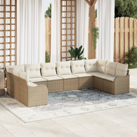 Juego de Sofá de Jardín de 10 Piezas con Cojines Beige Ratán Polímero von , Outdoor-Sofas - Ref: Foro24-3354550, Preis: 663,2...