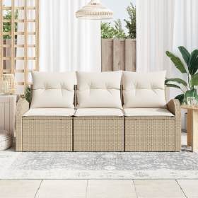 Juego de Sofá de Jardín de 3 Piezas con Cojines Beige de Ratán Poliéster de , Sofás de exterior - Ref: Foro24-3354570, Precio...