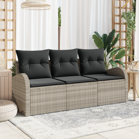 Conjunto de Sofá de Jardín de 3 Piezas con Cojines Gris Claro de Ratán Polipropileno | Foro24.es | Tu tienda online para hogar, jardín y más Foro24.es