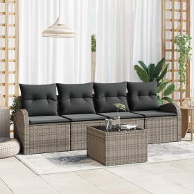 Juego de Sofás para Jardín de 5 Piezas con Cojines de Ratán Sintético Gris von , Outdoor-Sofas - Ref: Foro24-3354578, Preis: ...