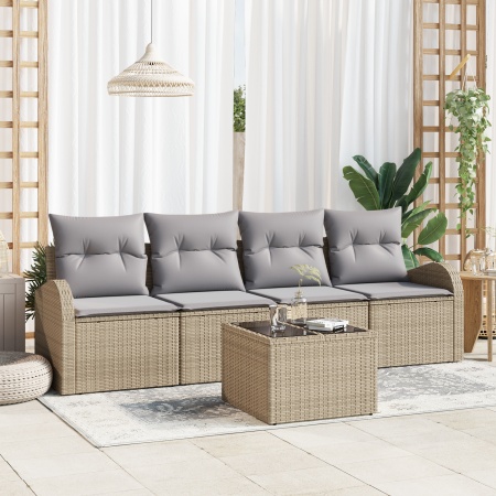 Juego de Sofás de Jardín de 5 Piezas con Cojines Beige de Poliratán | Foro24.es | Tu tienda online para hogar, jardín y más Foro24.es