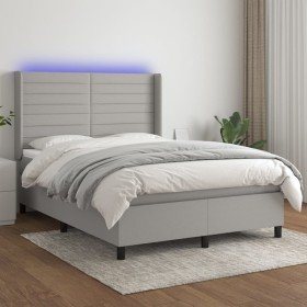 Cama box spring colchón y luces LED tela gris claro 140x200 cm Cama box spring colchón y luces LED tela gris claro 140x200 cm