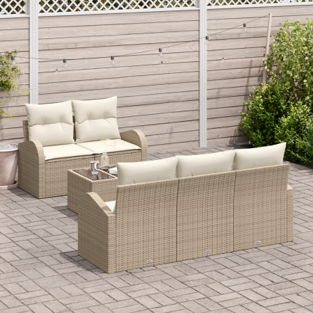 Juego de Sofá de Jardín de 6 Piezas con Cojines Beige Ratán Poliéster von , Outdoor-Sofas - Ref: Foro24-3354590, Preis: 507,7...