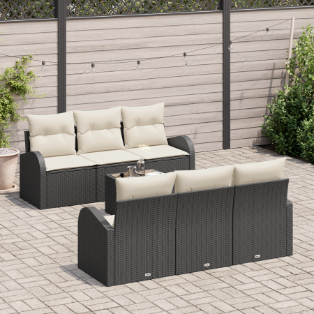 Conjunto de Sofás de Jardín de 7 Piezas con Cojines Negro Ratan Poliéster | Foro24.es | Tu tienda online para hogar, jardín y más Foro24.es