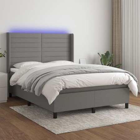 Cama box spring colchón y luces LED tela gris oscuro 140x200 cm en Camas y somieres | Comprar online en Foro24