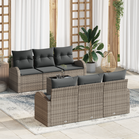 Set de Sofá de Jardín de 7 Piezas con Cojines Gris Poliratán von , Outdoor-Sofas - Ref: Foro24-3354598, Preis: 518,62 €, Raba...