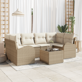 Juego de Sofás de Jardín de 7 Piezas con Cojines Beige Ratán Poliéster by , Outdoor sofas - Ref: Foro24-3354610, Price: 562,7...