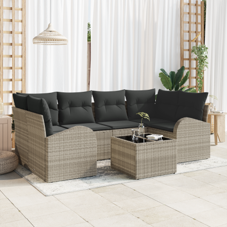 Conjunto de Sofá de Jardín de 7 Piezas con Cojines de Ratán Sintético Gris Claro de , Sofás de exterior - Ref: Foro24-3354611...
