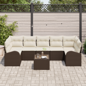 Juego de Sofá de Jardín de 8 Piezas con Cojines Ratán Poliéster Marrón von , Outdoor-Sofas - Ref: Foro24-3354627, Preis: 533,...
