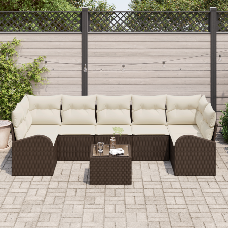 Juego de Sofá de Jardín de 8 Piezas con Cojines Ratán Poliéster Marrón von , Outdoor-Sofas - Ref: Foro24-3354627, Preis: 533,...