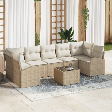 Conjunto de Sofá de Jardín de 8 piezas con Cojines Beige Poliratán von , Outdoor-Sofas - Ref: Foro24-3354630, Preis: 552,58 €...