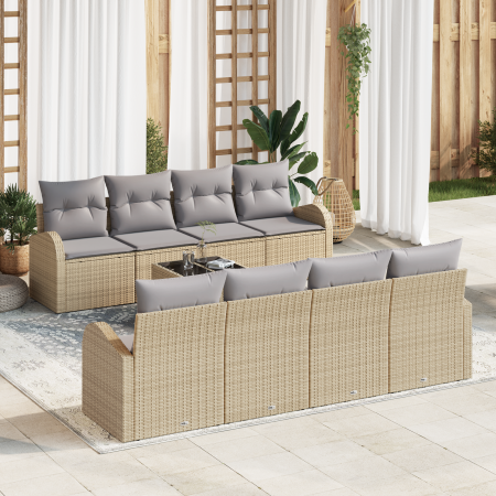 Conjunto de Sofás de Jardín  de 9 Piezas con Cojines Beige Rattan | Foro24.es | Tu tienda online para hogar, jardín y más Foro24.es