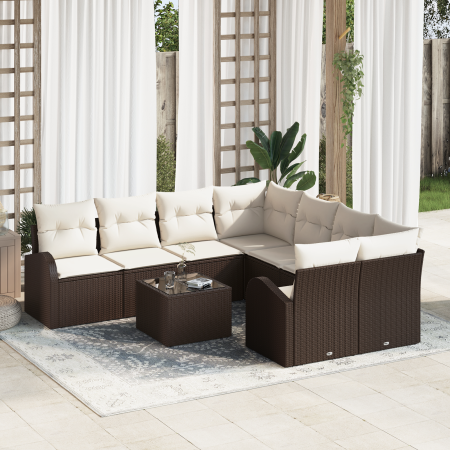 Conjunto de Sofás para Jardín de 9 Piezas con Cojines Marrón de Ratán Poli by , Outdoor sofas - Ref: Foro24-3354647, Price: 6...