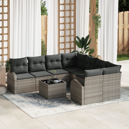 Juego de Sofás de Jardín de 9 Piezas con Cojines Gris Ratán Sintético by , Outdoor sofas - Ref: Foro24-3354648, Price: 559,33...
