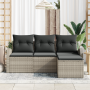 Set de Sofás de Jardín de 4 Piezas con Cojines Gris Claro Ratán Poliéster by , Outdoor sofas - Ref: Foro24-3354661, Price: 28...