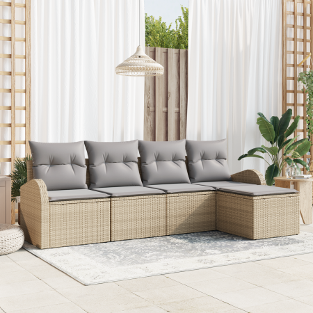 Juego de Sofá de Jardín de 5 Piezas con Cojines Beige Ratán Sintético | Foro24.es | Tu tienda online para hogar, jardín y más Foro24.es