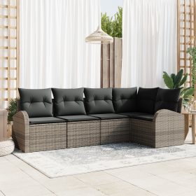 Set de Sofá de Jardín de 5 Piezas con Cojines Gris Poliratán von , Outdoor-Sofas - Ref: Foro24-3354708, Preis: 342,94 €, Raba...