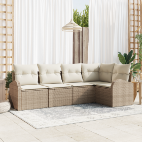 Juego de Sofá de Jardín de 5 piezas con Cojines Ratán Poliéster Beige by , Outdoor sofas - Ref: Foro24-3354710, Price: 391,04...