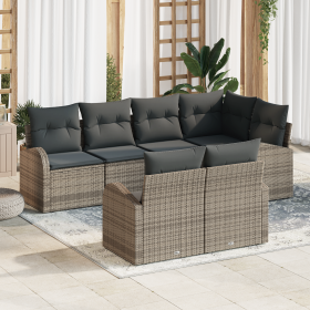 Conjunto de Sofá de Jardín de 7 piezas con Cojines Ratán Poliéster Gris von , Outdoor-Sofas - Ref: Foro24-3354748, Preis: 520...