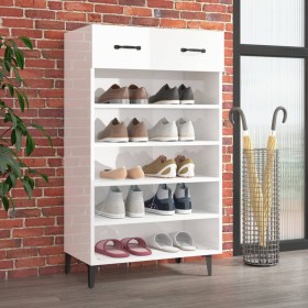 Mueble zapatero madera contrachapada blanco brillo 60x35x105 cm