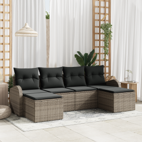 Juego de Sofá de Jardín de 6 Piezas con Cojines Gris Ratán Poliéster von , Outdoor-Sofas - Ref: Foro24-3354818, Preis: 391,75...