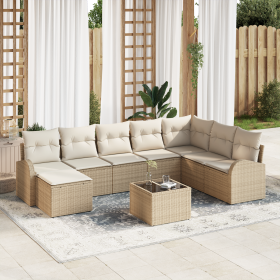 Conjunto de Sofá de Jardín de 9 Piezas con Cojines de Poliratán Marrón de , Sofás de exterior - Ref: Foro24-3354840, Precio: ...