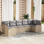 Conjunto de Sofá de Jardín de 7 Piezas con Cojines Beige Ratán