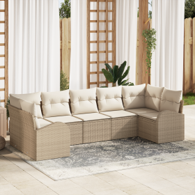 Conjunto de Sofá de Jardín de 7 Piezas con Cojines Beige Ratán Poliéster de , Sofás de exterior - Ref: Foro24-3354860, Precio...