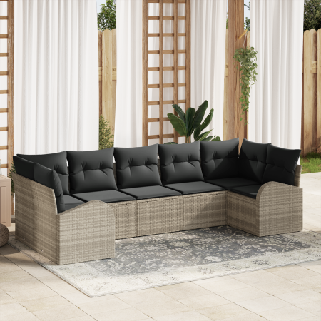 Conjunto de Sofá de Jardín de 7 Piezas con Cojines Gris Claro Ratán Poliéster | Foro24.es | Tu tienda online para hogar, jardín y más Foro24.es