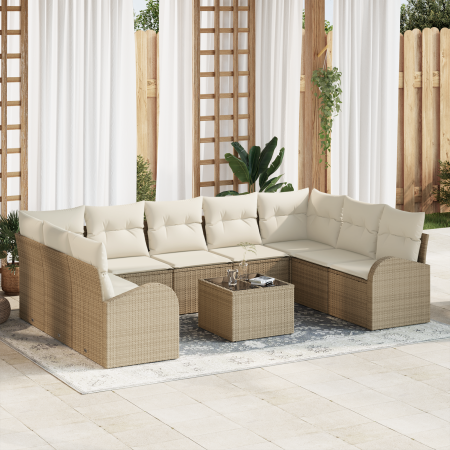 Set de Sofás de Jardín de 10 Piezas con Cojines Ratán Poliéster Marrón by , Outdoor sofas - Ref: Foro24-3354880, Price: 769,7...
