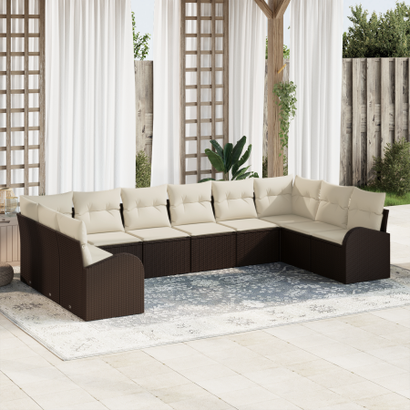Juego de Sofá de Jardín de 10 Piezas con Cojines Marrón Ratán Poliéster von , Outdoor-Sofas - Ref: Foro24-3354887, Preis: 630...