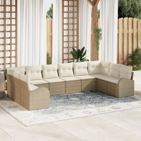 Conjunto de sofá de jardín de 10 piezas con cojines Beige Ratán sintético de , Sofás de exterior - Ref: Foro24-3354890, Preci...