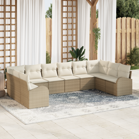 Conjunto de sofá de jardín de 10 piezas con cojines Beige Ratán sintético de , Sofás de exterior - Ref: Foro24-3354890, Preci...