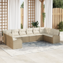 Conjunto de sofá de jardín de 10 piezas con cojines Beige Ratán sintético de , Sofás de exterior - Ref: Foro24-3354890, Preci...