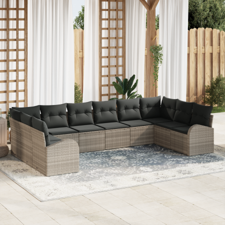 Set de sofá de jardín de 10 piezas con cojines gris claro poliratán | Foro24.es | Tu tienda online para hogar, jardín y más Foro24.es