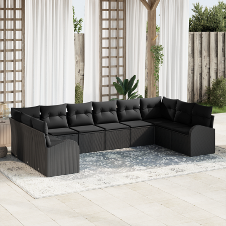Juego de sofá de jardín de 10 piezas con cojines de ratán poli negro by , Outdoor sofas - Ref: Foro24-3354892, Price: 645,40 ...