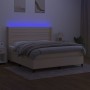 Cama box spring colchón y luces LED tela crema 180x200 cm