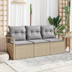 Juego de Sofás de Jardín de 3 Piezas con Cojines Beige de Ratán de Poliéster by , Outdoor sofas - Ref: Foro24-3354909, Price:...