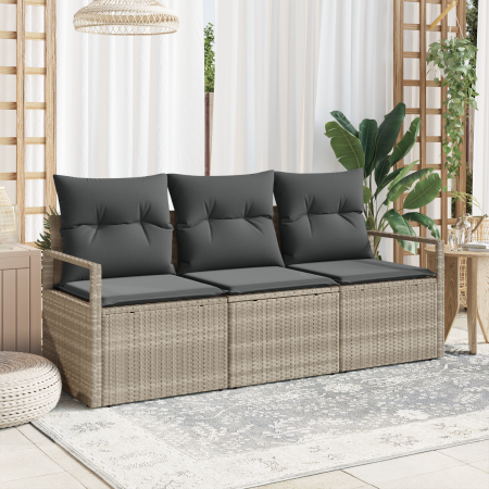 Conjunto de Sofá de Jardín de 3 Piezas con Cojines Gris Claro Poliratán | Foro24.es | Tu tienda online para hogar, jardín y más Foro24.es