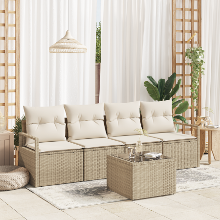Juego de Sofá de Jardín de 5 Piezas con Cojines Beige Poliratán by , Outdoor sofas - Ref: Foro24-3354920, Price: 398,76 €, Di...