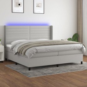 Cama box spring con colchón tela y LED gris claro 200x200 cm Cama box spring con colchón tela y LED gris claro 200x200 cm