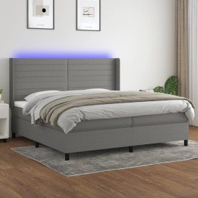 Cama box spring colchón y luces LED tela gris claro 200x200 cm Cama box spring colchón y luces LED tela gris claro 200x200 cm
